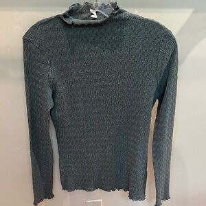 Textured Green Long Sleeve Mock Neck Lightweight Top